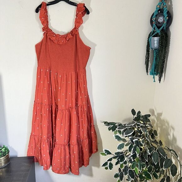 Old Navy Maxi Dress XXL Smocked Daisy Embroidered Long Tiered Cottagecore Boho - Picture 7 of 7